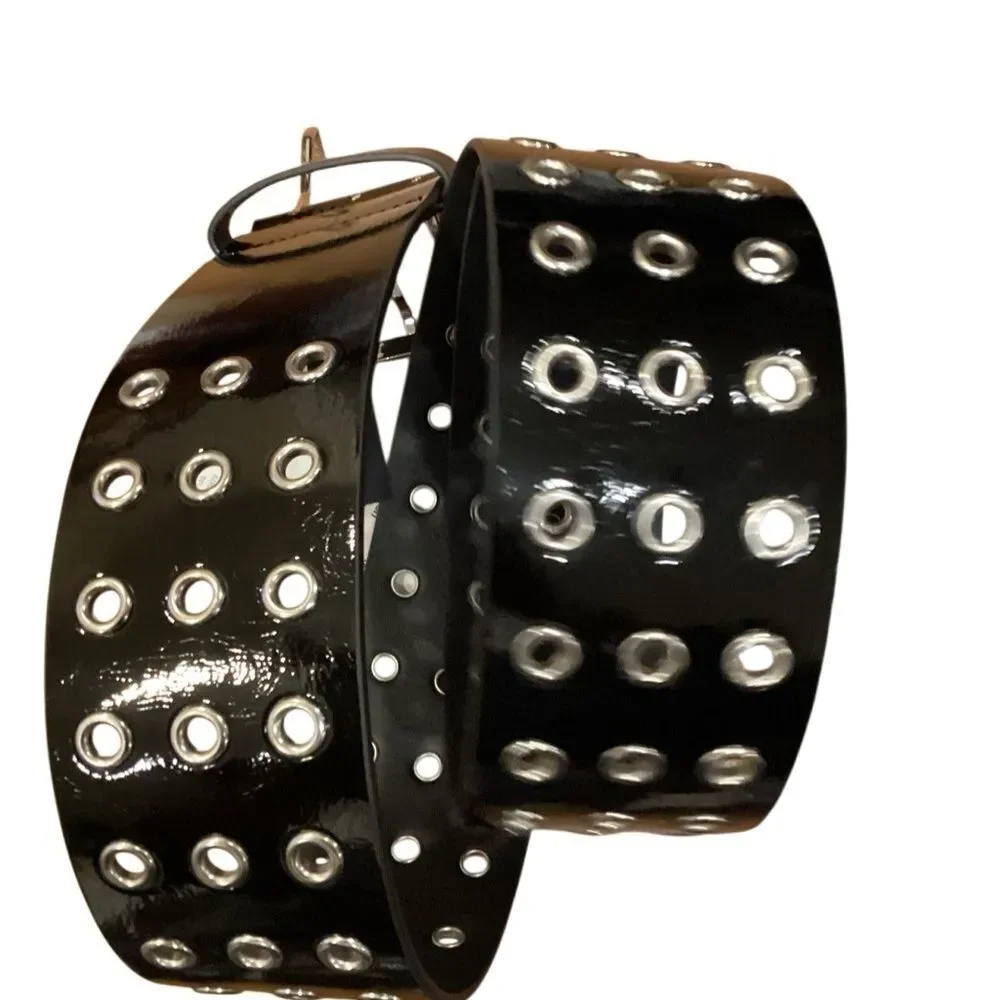 NWT UO Urban Outfitters Black Three ring GrommetTriple Eyelet Belt Size Medium